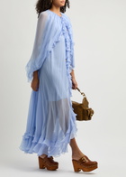 Chloe Ruffled Cape-effect Silk-chiffon Gown Blue
