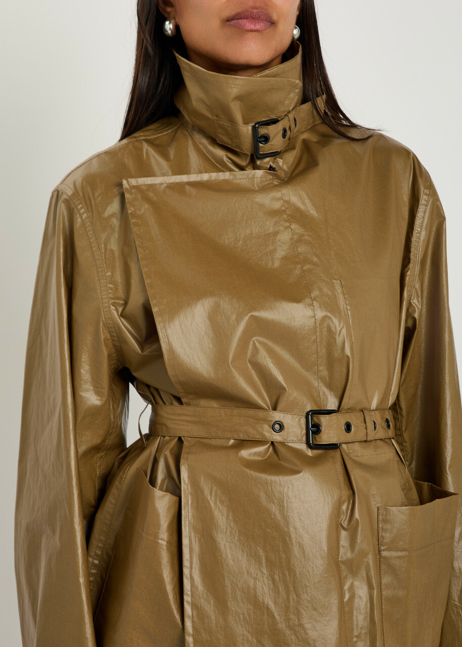 Lemaire High-neck Coated Cotton Wrap Jacket Khaki