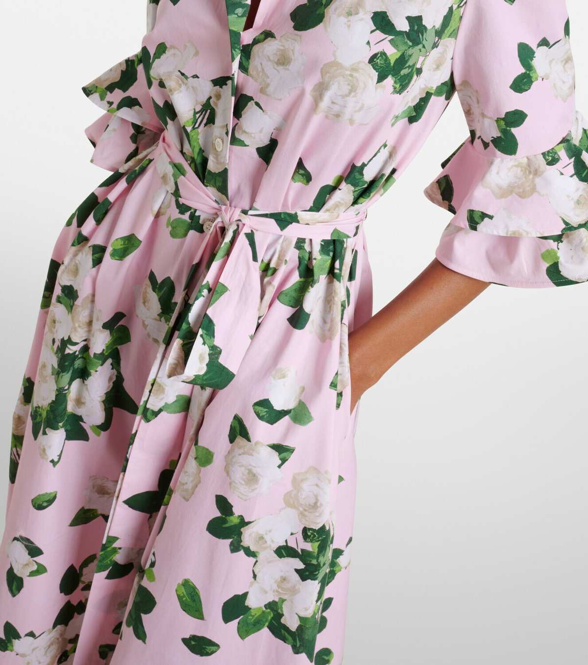 Carolina Herrera Belted floral cotton-blend shirt dress