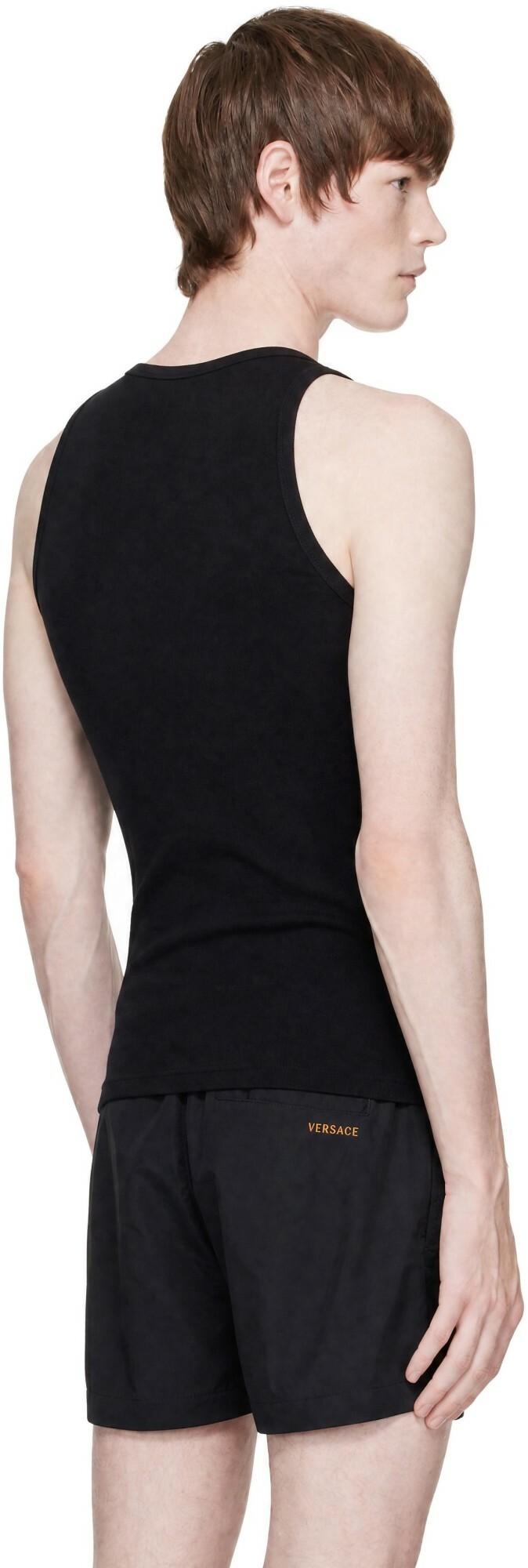 Versace Black Cotton Ribbed Tank Top