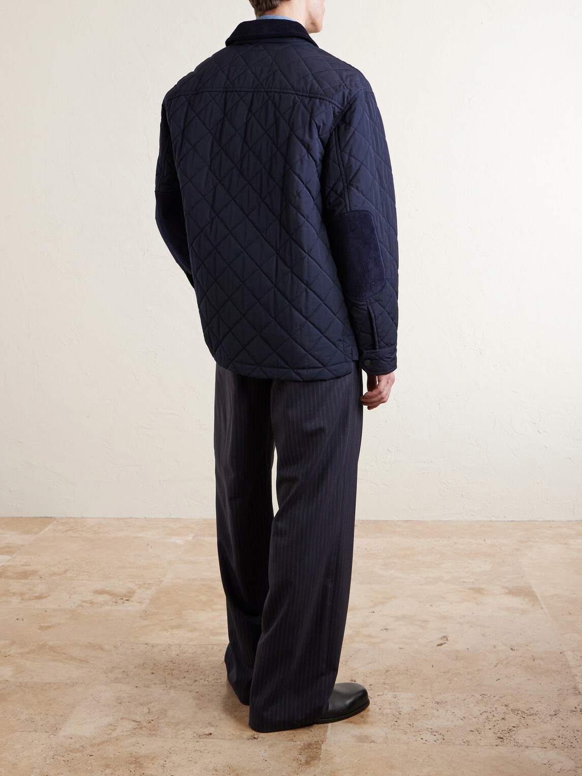 Purdey - Cotton Corduroy-Trimmed Padded Quilted Shell Jacket - Blue