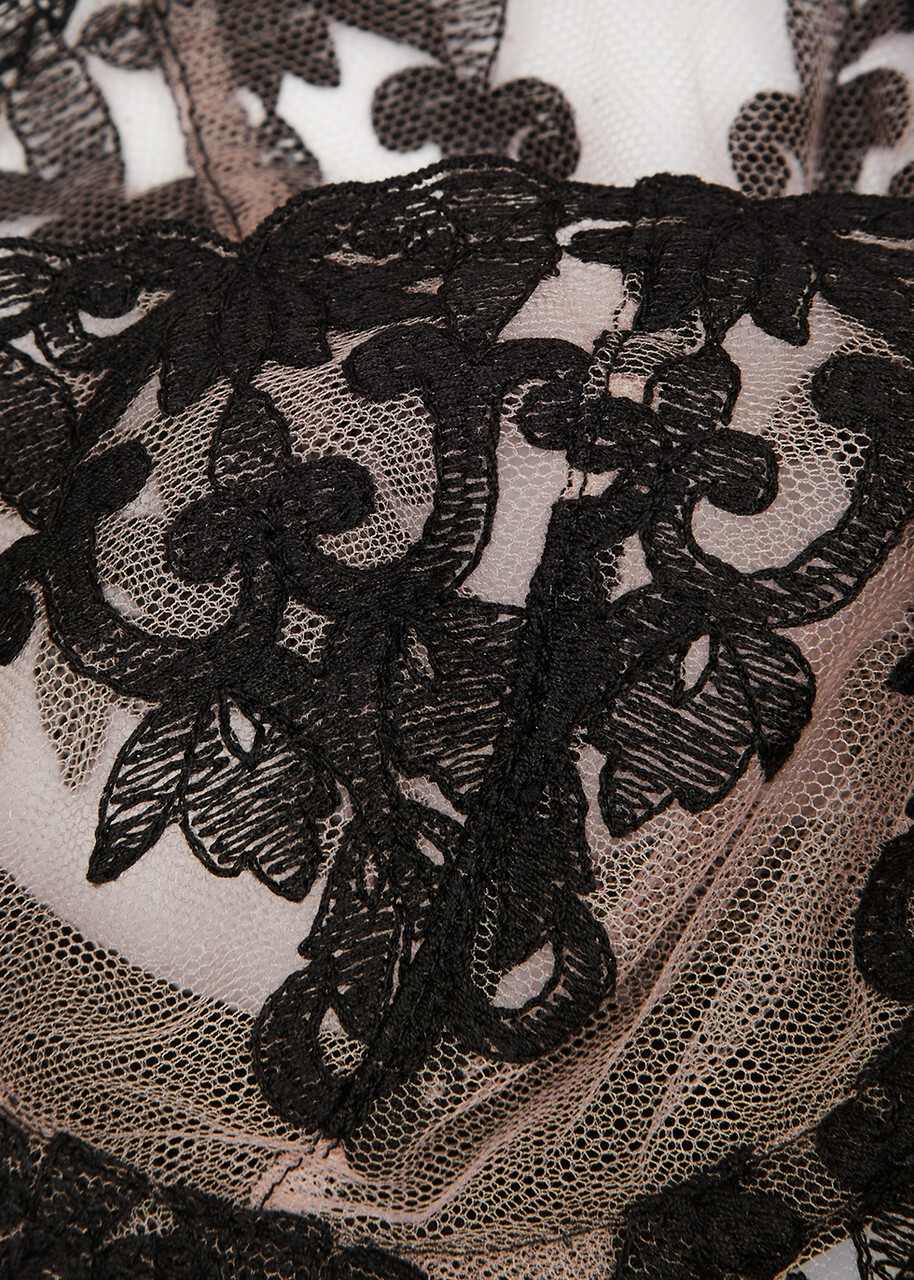 Fleur OF England Onyx Embroidered Tulle Balcony bra Black