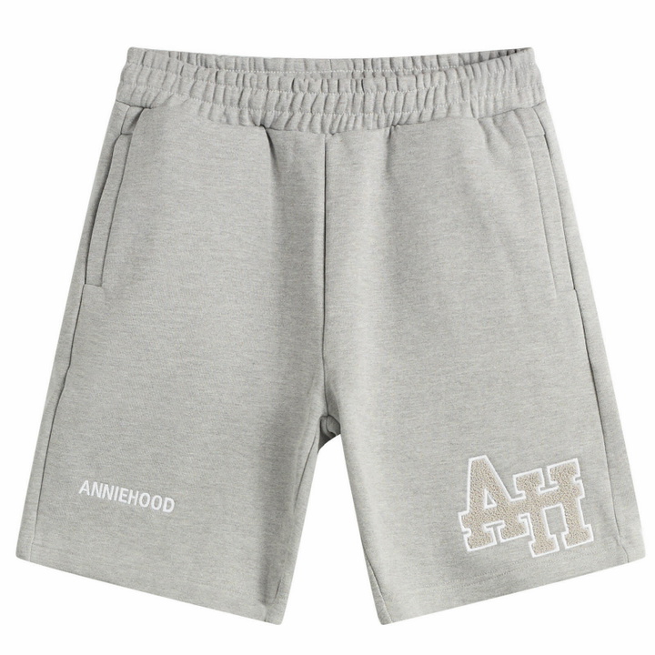 Photo: ANNIE HOOD Men's College Sweat Shorts in Grey/Grey
