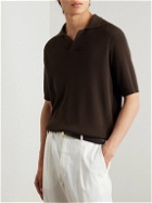 Dunhill - Ribbed Mulberry Silk and Cotton-Blend Polo Shirt - Brown