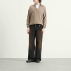 Auralee Men's Cashmere Silk Knit Skipper Polo in Khaki Brown