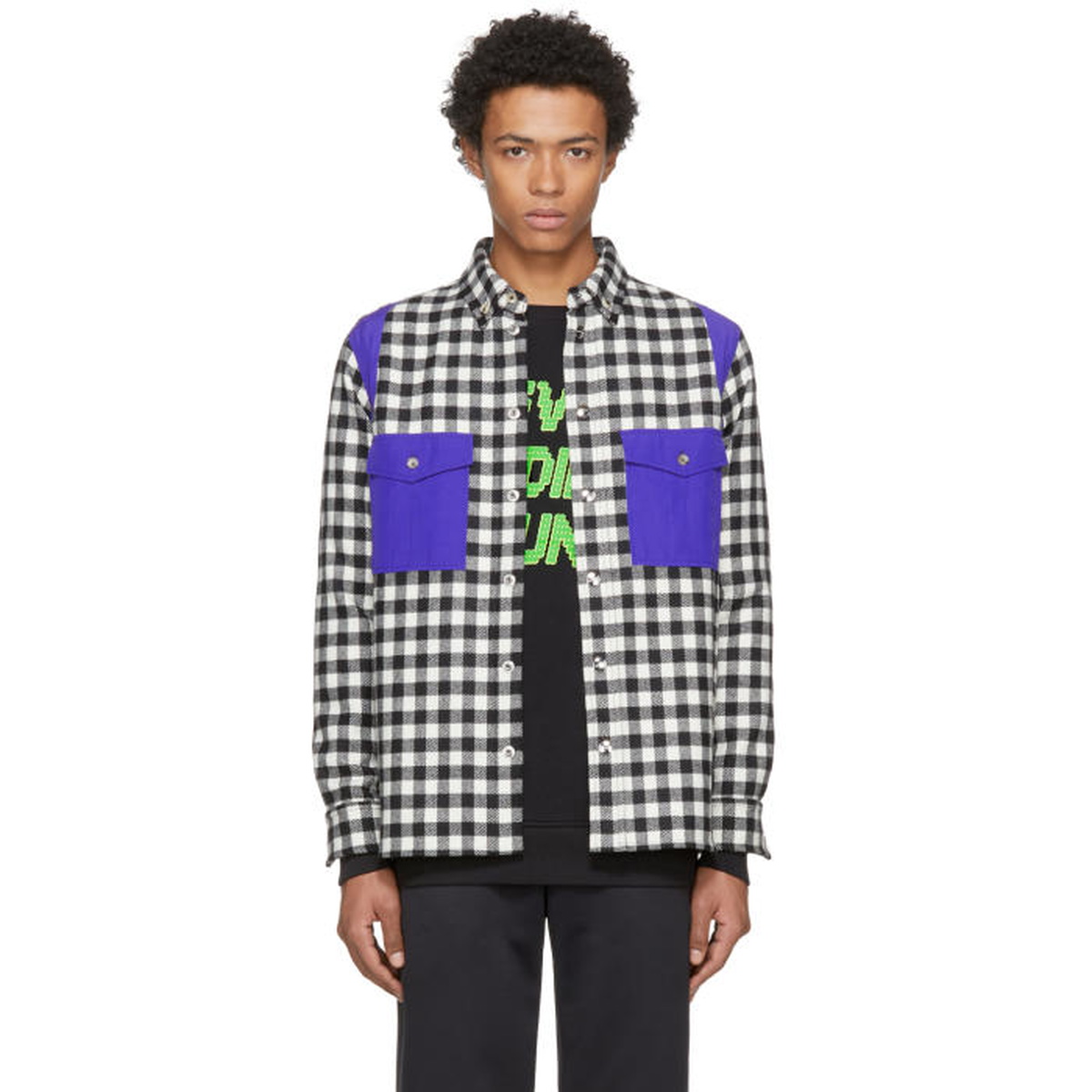 Tim Coppens Black and White Check Wool Worker Shirt Tim Coppens