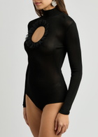 Self-portrait X Christopher Kane Cut-out Fine-knit Bodysuit Black