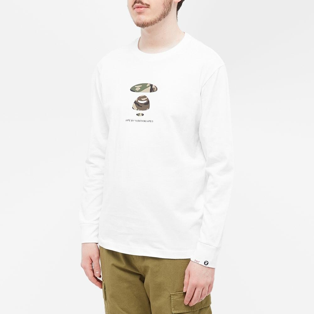Men's AAPE Long Sleeve Small Face Camo T-Shirt in White AAPE by A