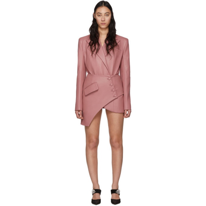 Matériel Asymmetric Faux Leather Blazer in Pink