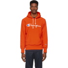 Champion Reverse Weave Orange Script Logo Hoodie
