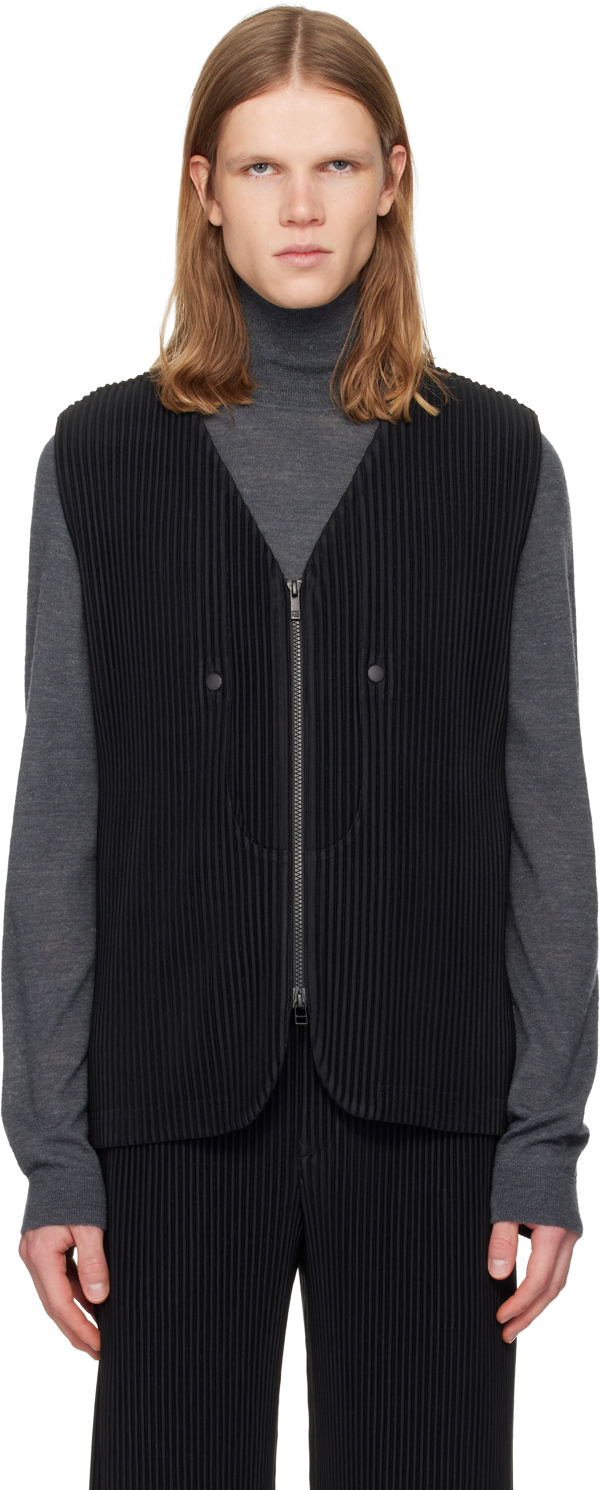 HOMME PLISSÉ ISSEY MIYAKE Black Tight Twist Cotton Knit Vest Homme