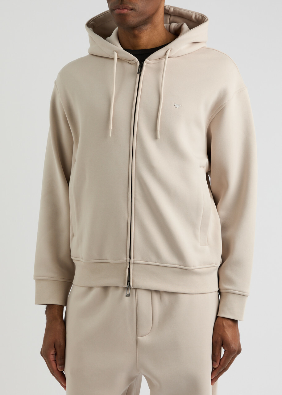 Emporio Armani Hooded Stretch-jersey Sweatshirt Ecru