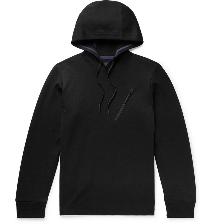 Photo: Theory - Ergonomic Cotton-Blend Piqué Hoodie - Black