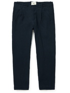 Folk - Assembly Tapered Pleated Cotton-Blend Trousers - Blue