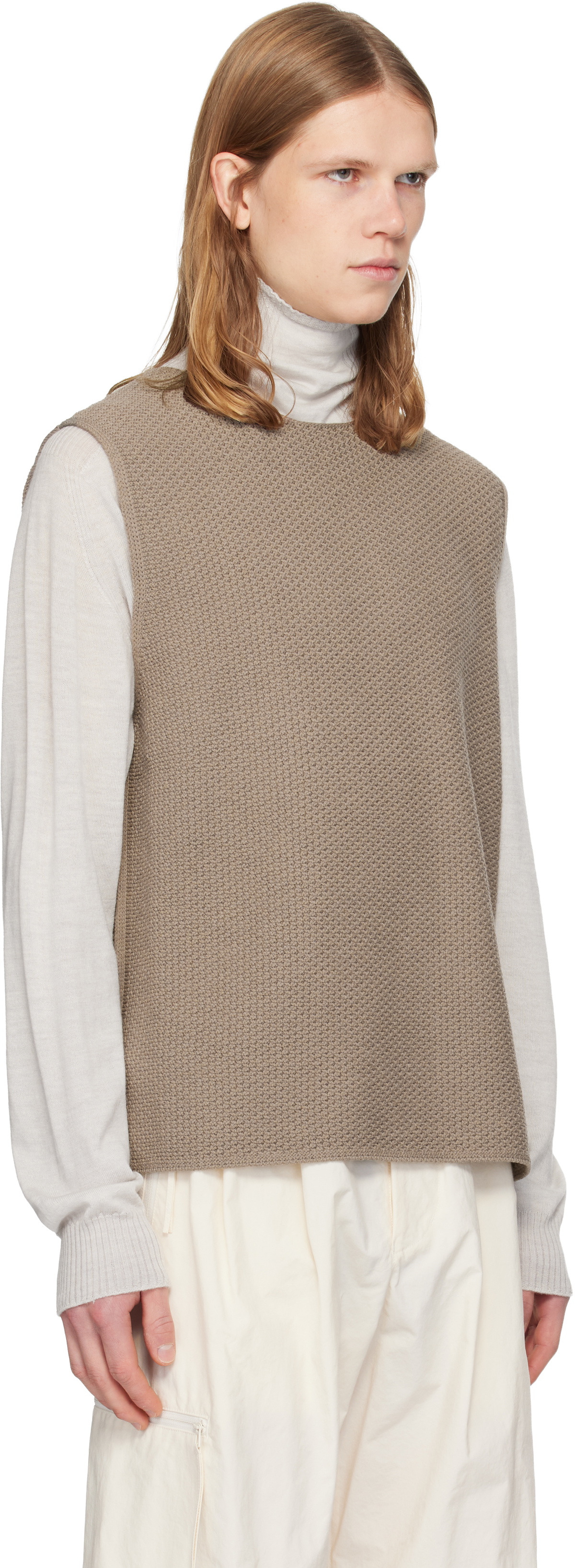 HOMME PLISSÉ ISSEY MIYAKE Taupe Rustic Knit Vest