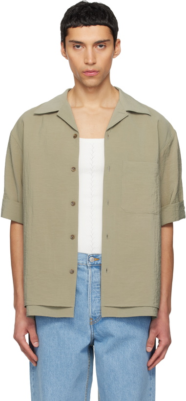 Photo: LE17SEPTEMBRE Khaki Double-Layered Open Collar Shirt