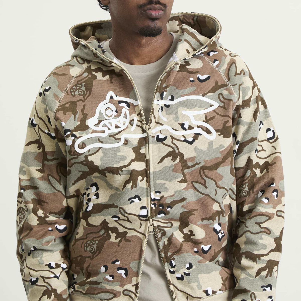 ICECREAM Men's Choc Chip Running Dog Zip Through Hood in Camo
