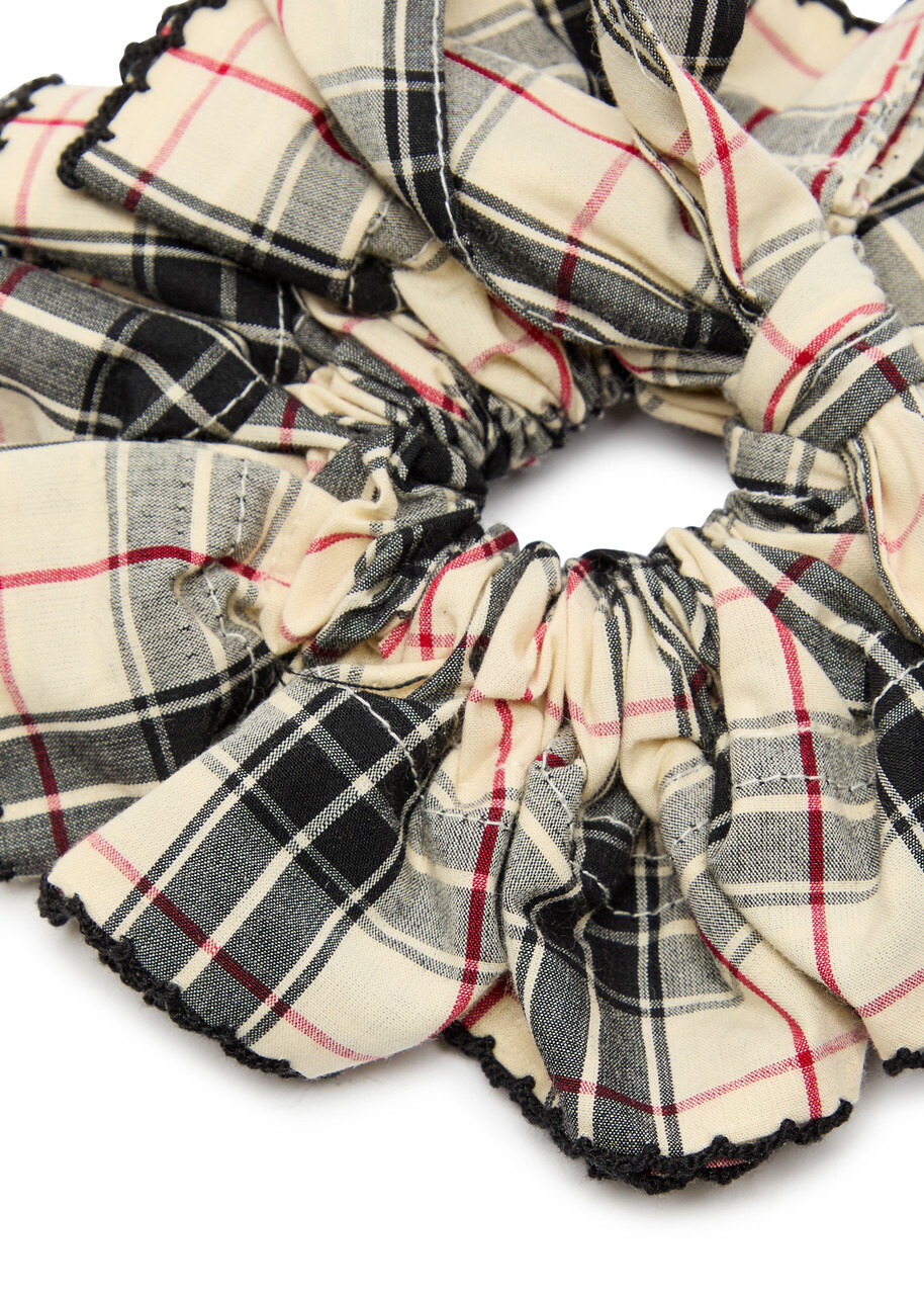 Damson Madder Garter Checked Cotton Scrunchie - Yellow - One Size