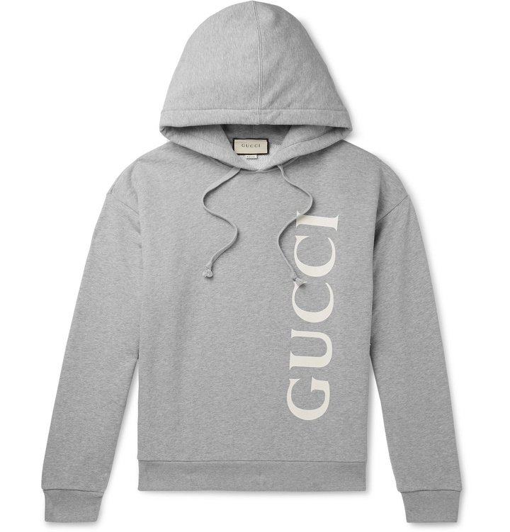 Photo: Gucci - Logo-Print Mélange Loopback Cotton-Jersey Hoodie - Gray