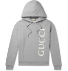 Gucci - Logo-Print Mélange Loopback Cotton-Jersey Hoodie - Gray