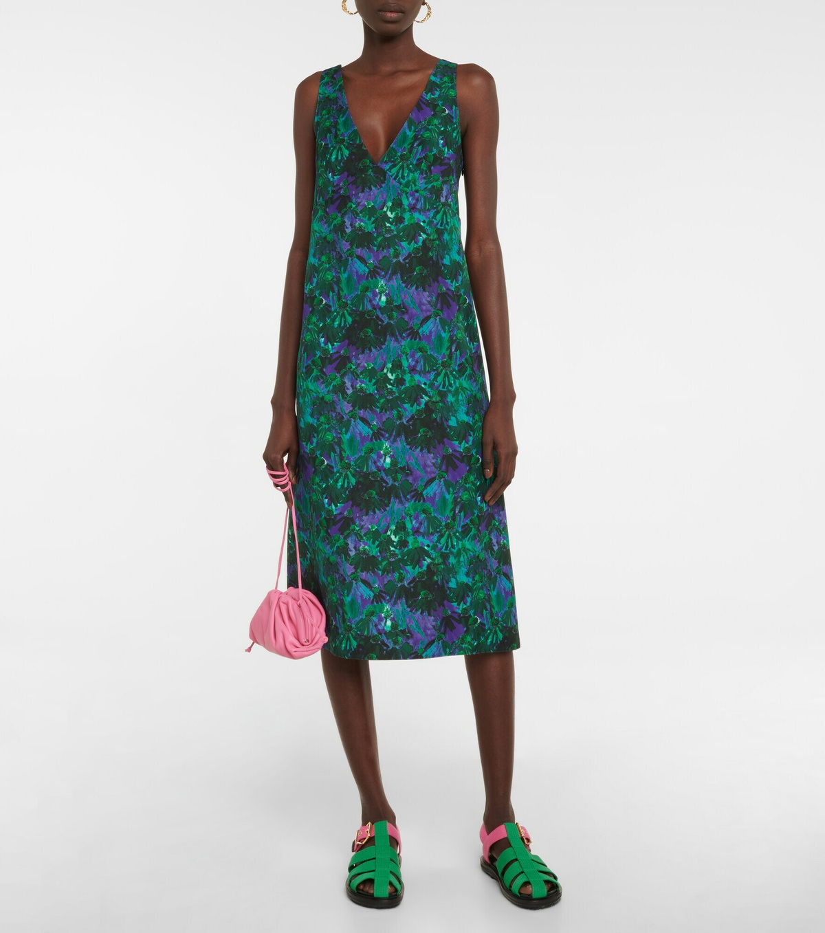 Plan C - Floral twill midi dress