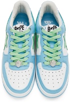 BAPE White & Blue Sk8 Sta Low Top Sneakers