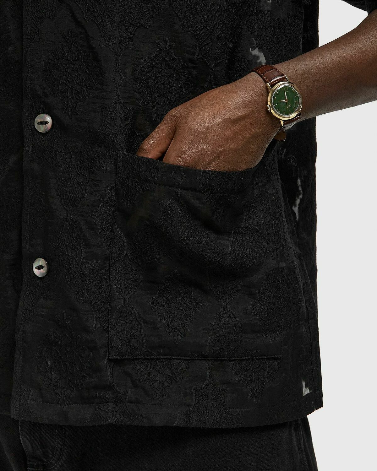 Needles Cabana Shirt - Victorian Sheer Black Mens Shortsleefe