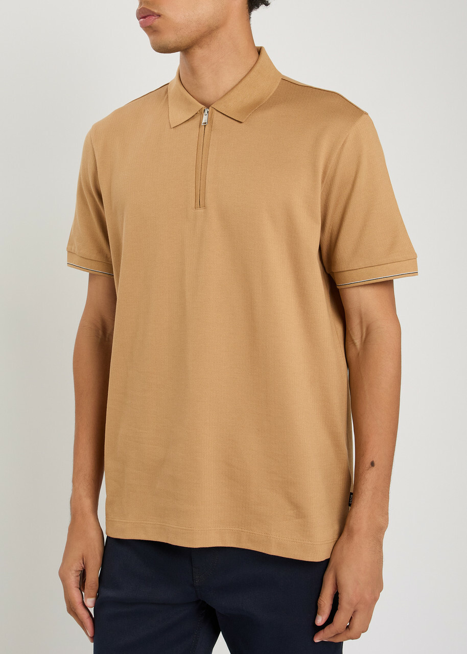 Boss Close-knit Cotton Polo Shirt Brown
