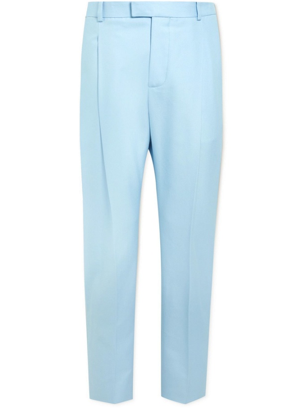 Photo: ALEXANDER MCQUEEN - Tapered Pleated Cotton Suit Trousers - Blue