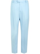 ALEXANDER MCQUEEN - Tapered Pleated Cotton Suit Trousers - Blue