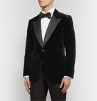 Kingsman - Black Grosgrain-Trimmed Cotton-Velvet Tuxedo Jacket - Black