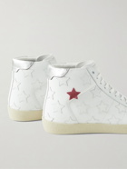 SAINT LAURENT - Appliquéd Suede-Trimmed Leather High-Top Sneakers - White