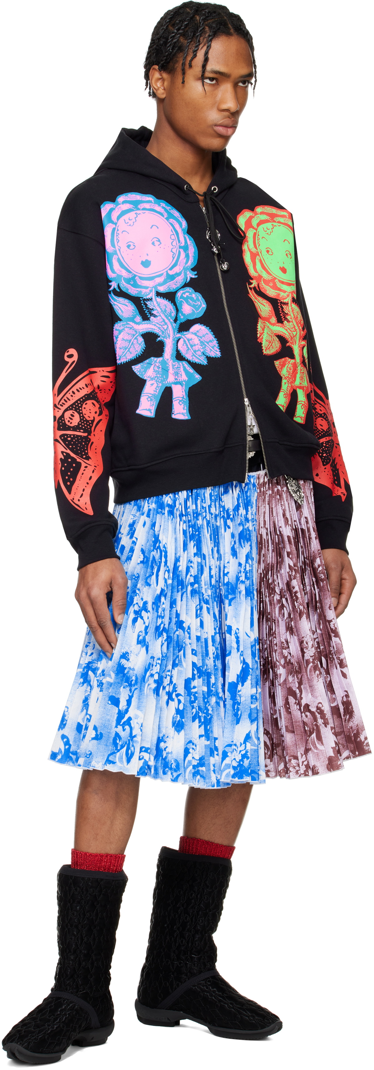 Chopova Lowena Black Double Rose Bud Zip Hoodie Chopova Lowena