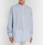 MAN 1924 - Grandad-Collar Striped Cotton Half-Placket Shirt - Blue