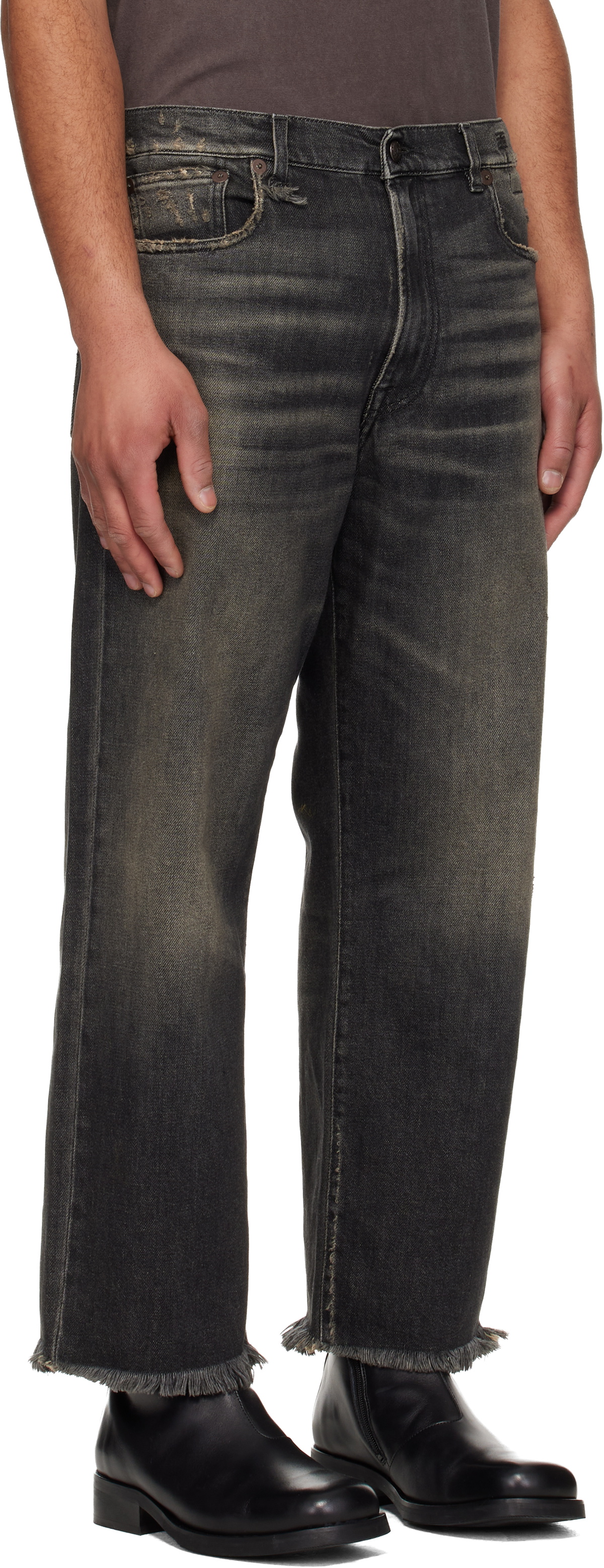 R13 Black Washed Boyfriend Jeans