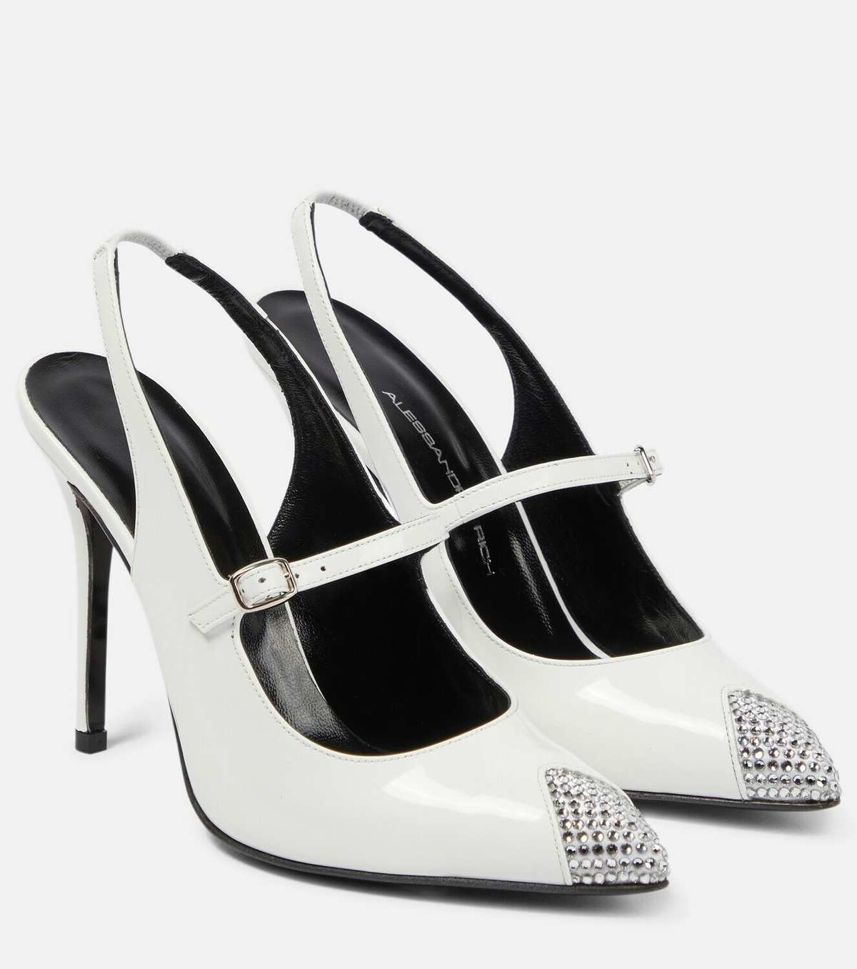 Alessandra Rich Embellished patent leather slingback pumps