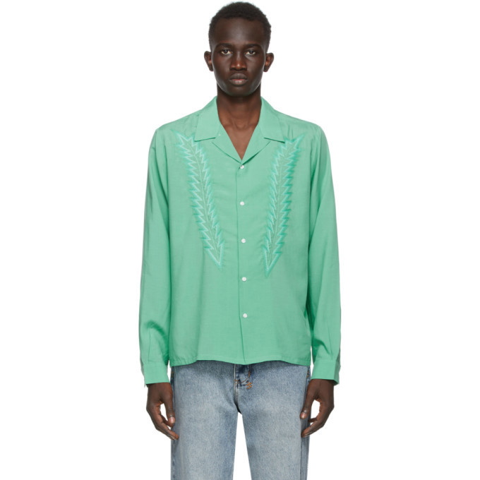 Photo: Double Rainbouu Green Linen Embroidered Shirt