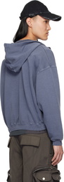 FFFPOSTALSERVICE Navy Round Hem Curved Zip-Up Hoodie