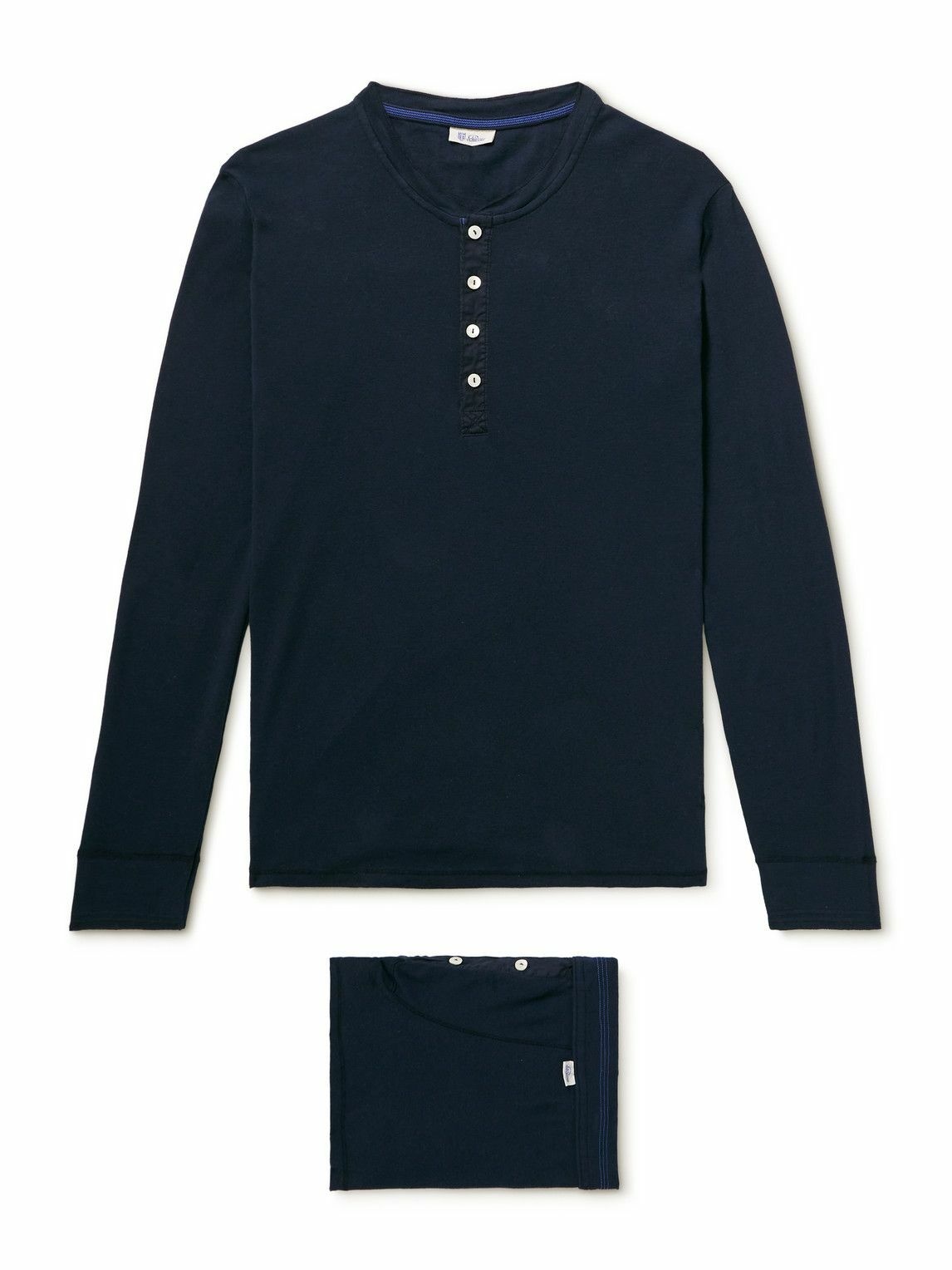 Photo: Schiesser - Karl Heinz Organic Cotton-Jersey Henley T-Shirt and Boxer Briefs Set - Blue
