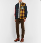 Beams Plus - Button-Down Collar Patchwork Checked Cotton-Flannel Shirt - Multi