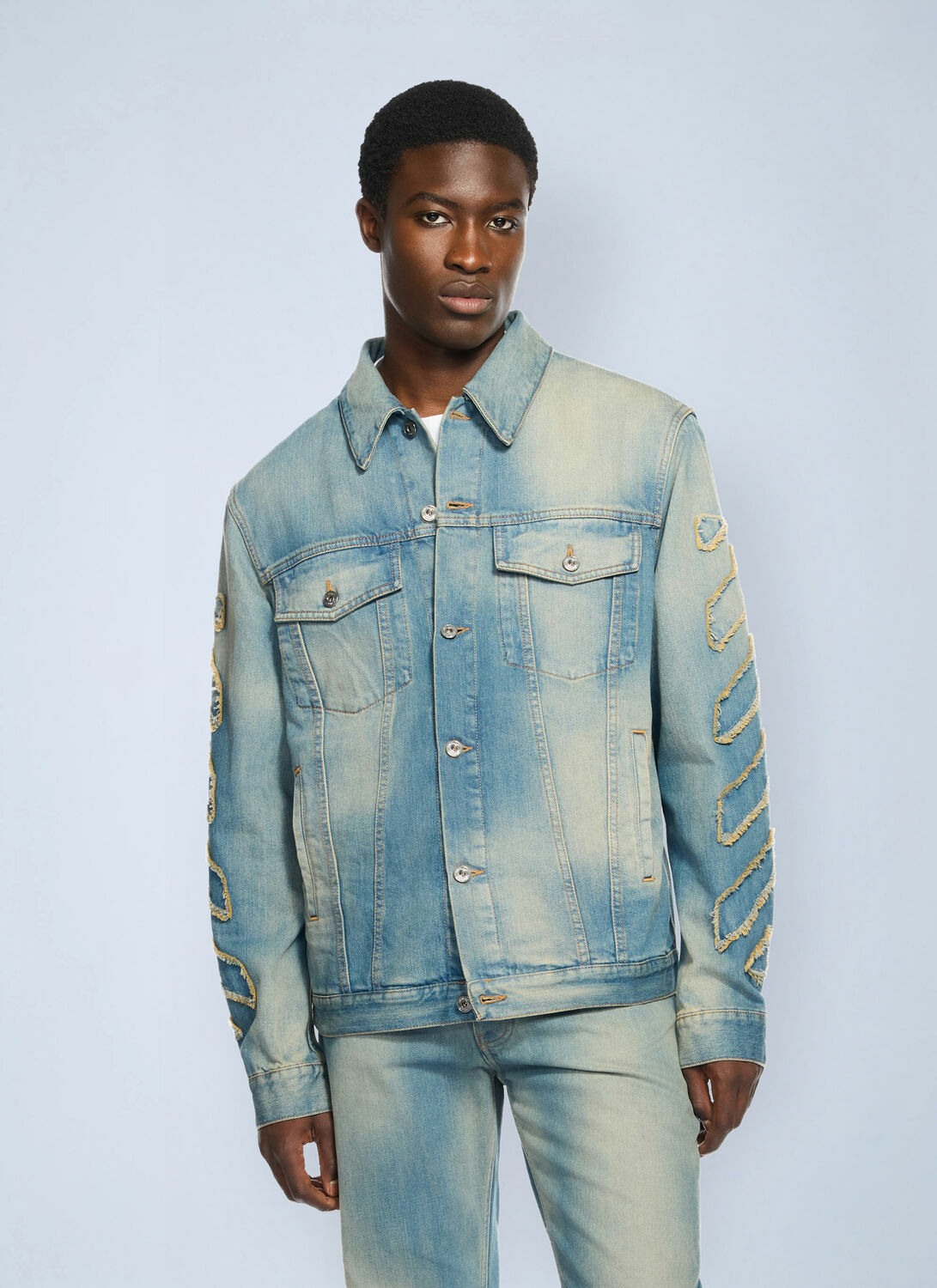 Off-White Diagonal Raw Patch Denim Jacket