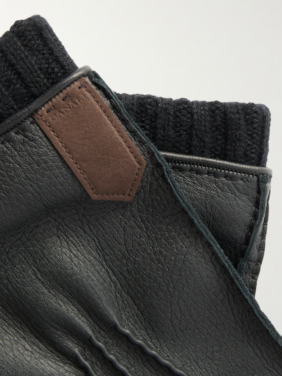 Canali - Ribbed Cashmere-Trimmed Leather Gloves - Black