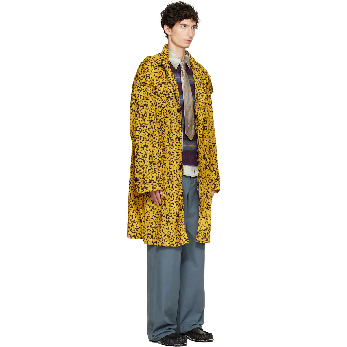 Dries Van Noten Yellow Oversized Printed Parka Coat