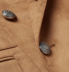 Balmain - Slim-Fit Double-Breasted Faux Suede Coat - Camel