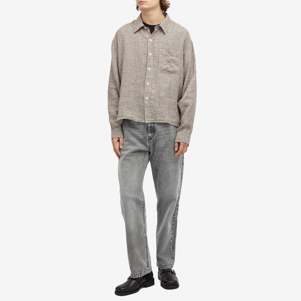 mfpen Men's Priority Shirt in Brown Linen Check mfpen