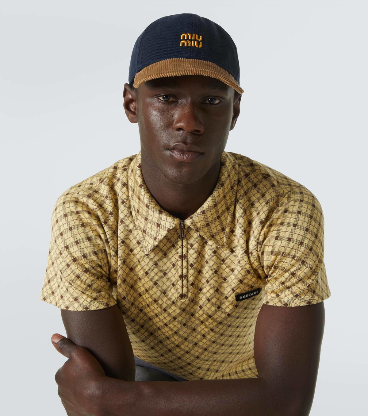 Miu Miu Logo denim and corduroy baseball cap Miu Miu