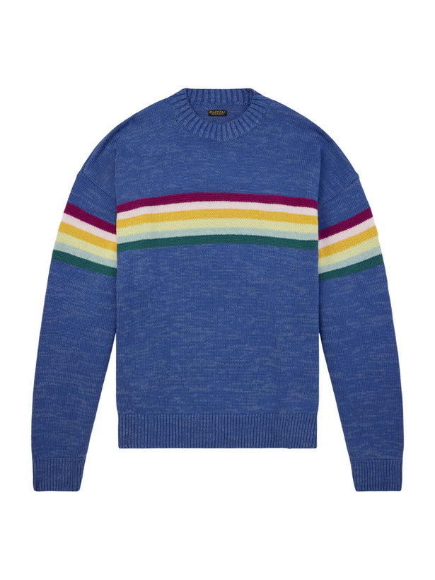 Photo: KAPITAL - Peckish Rainbow Striped Cotton and Wool-Blend Sweater - Blue