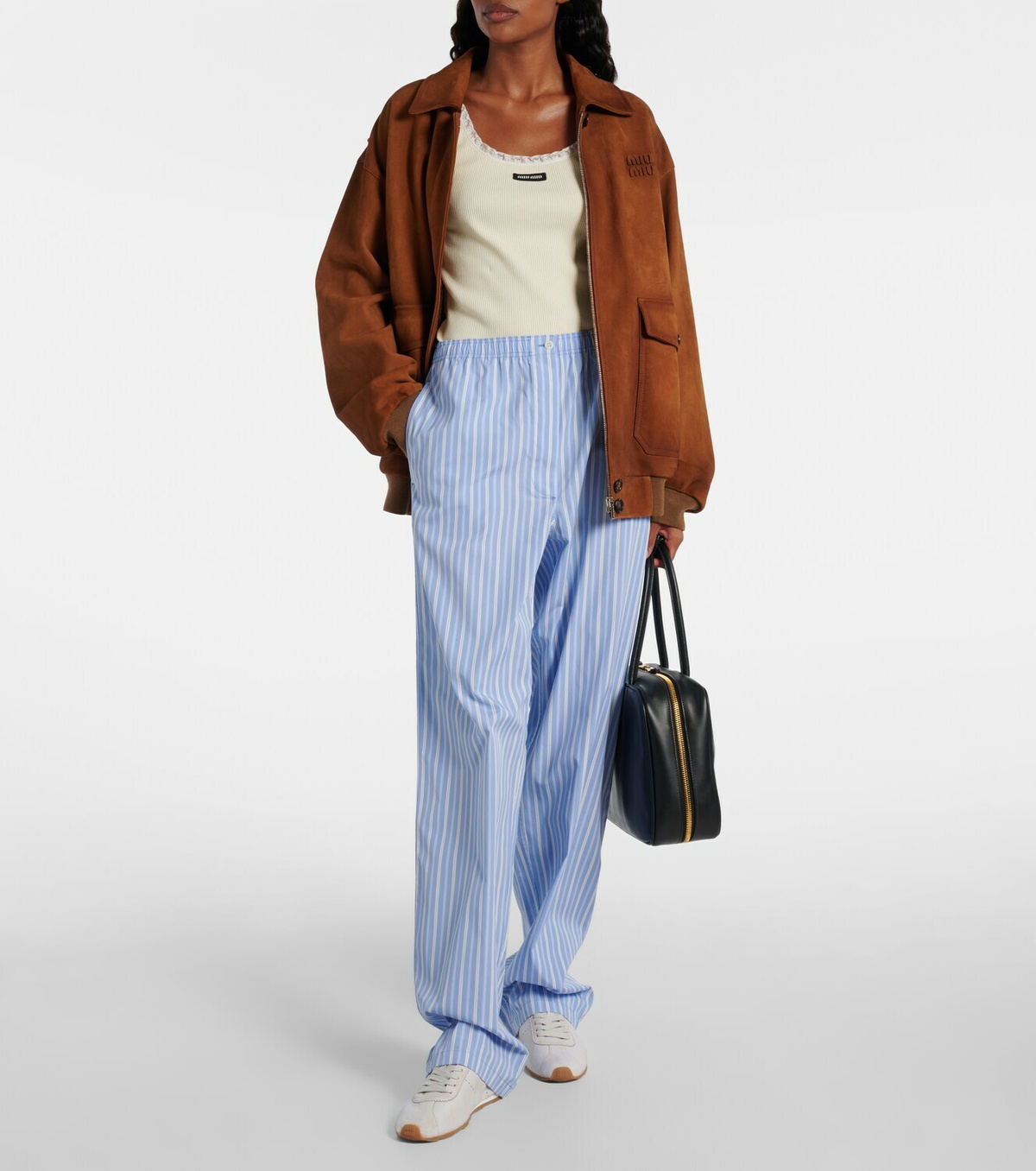 Miu Miu Striped cotton poplin wide-leg pants
