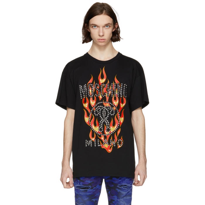 Photo: Moschino Black Studded Flame Logo T-Shirt 