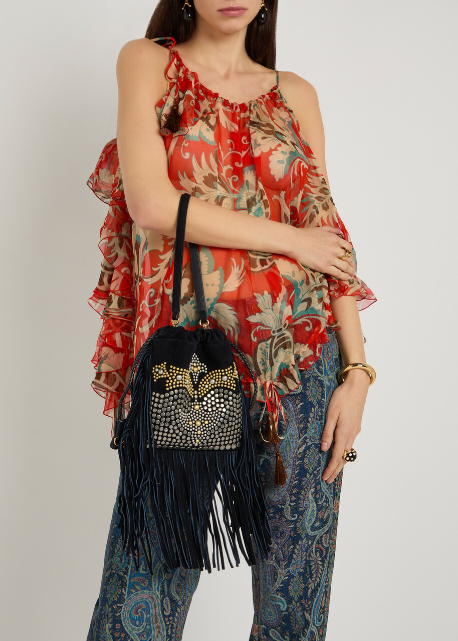 Etro Kalispera Small Stud-embellished Suede Shoulder bag - Blue - One Size
